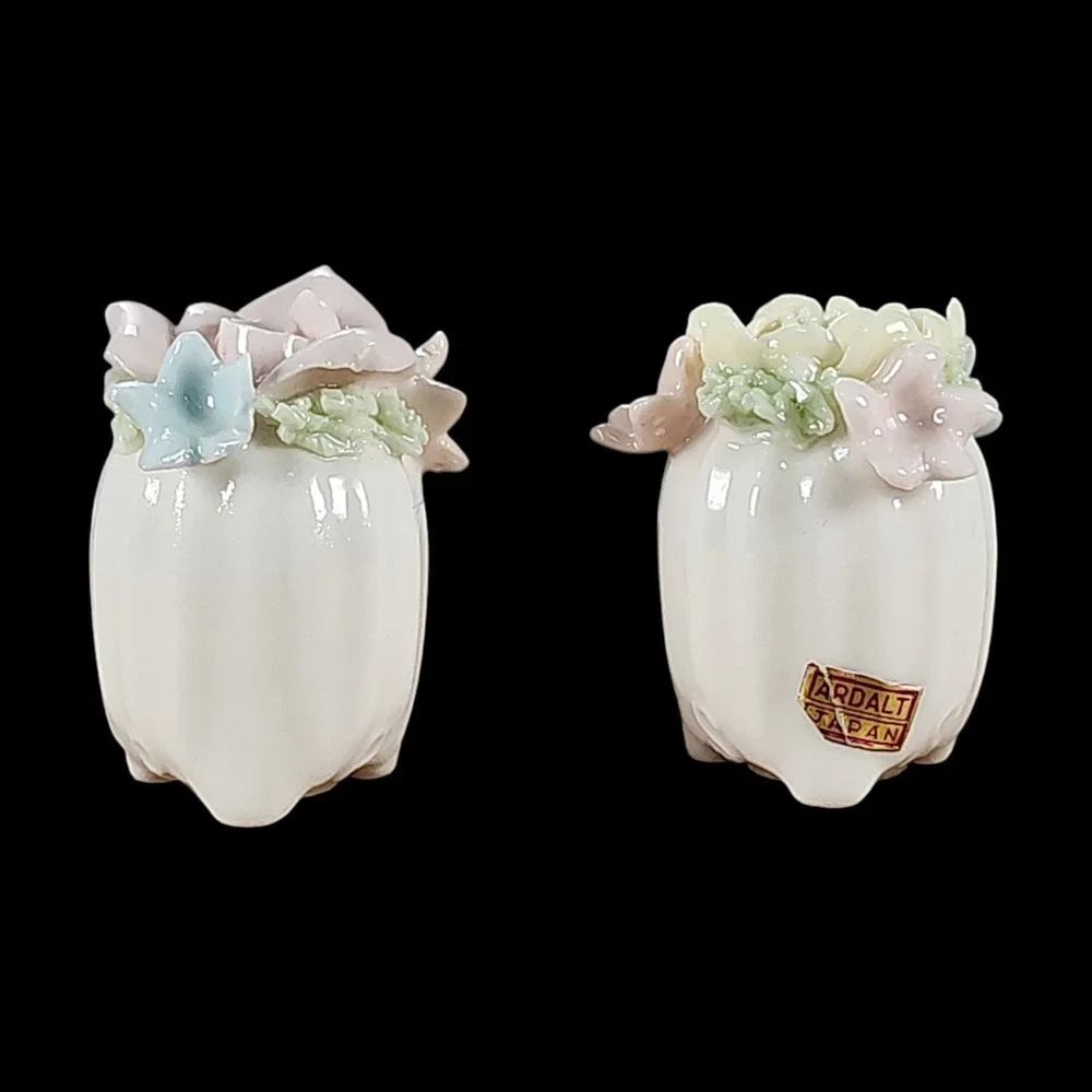 Vintage Ardalt White Porcelain Mini Salt & Pepper Shakers Rose Flower Japan